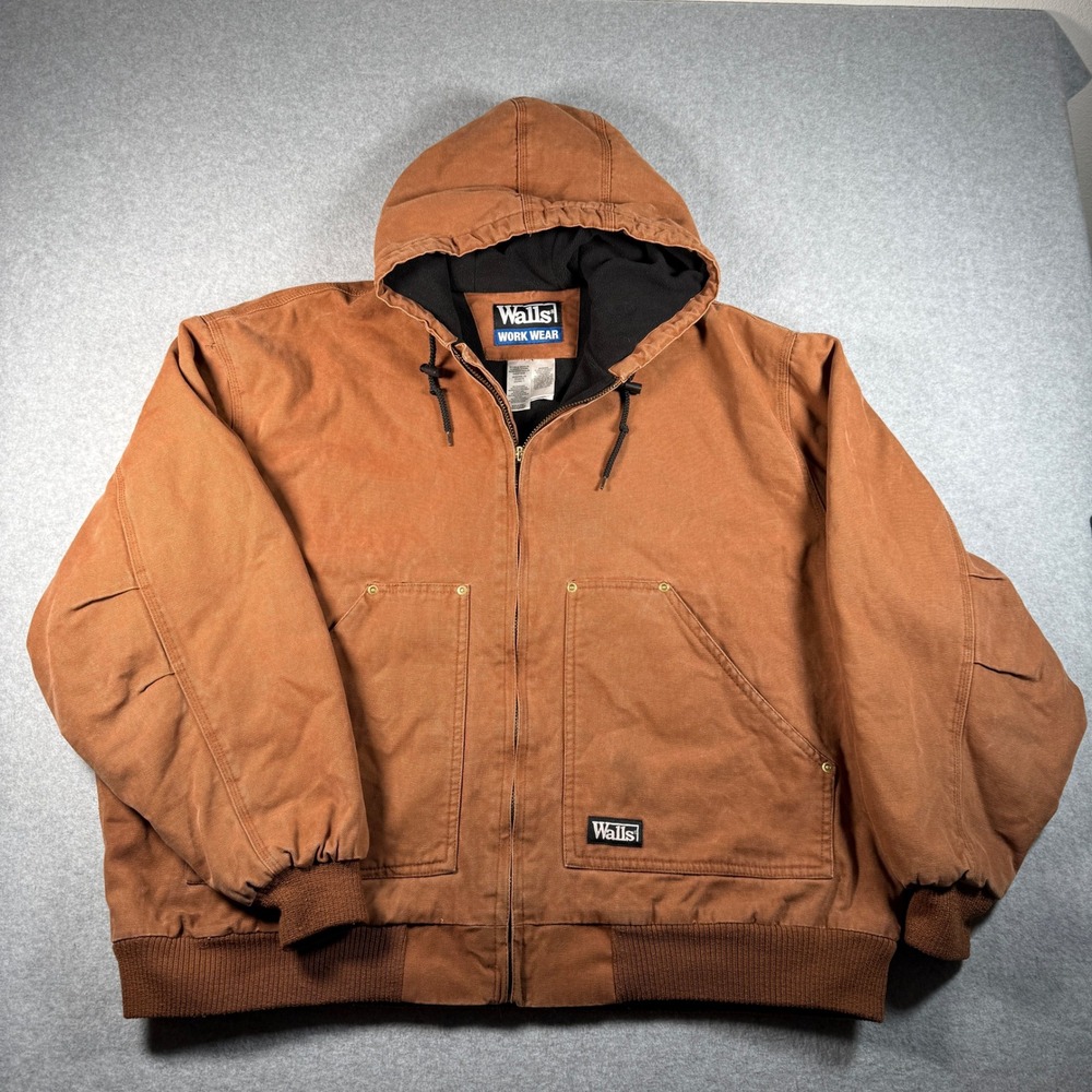 Walls Workwear‎ Hooded Duck Jacket Men's 2XL Brown Fleece‑Lined Heavy Duty Coat